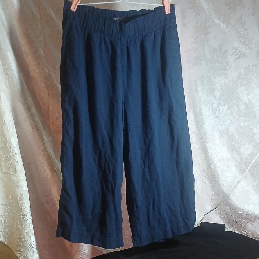 M&S Navy Linen Wide Leg Pants